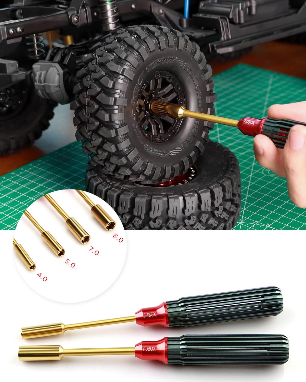 GLOBACT RC Screwdriver Kit RC Tool Kit for 1/8 1/10 Traxxas Axial Arrma (12Pcs Dark Green)