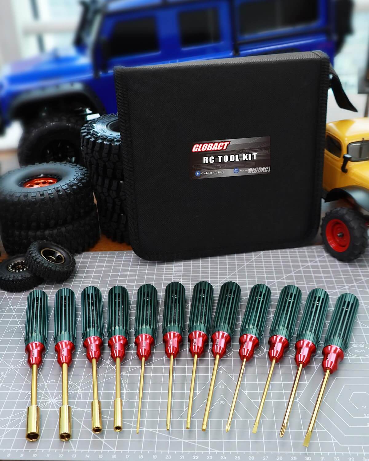 GLOBACT RC Screwdriver Kit RC Tool Kit for 1/8 1/10 Traxxas Axial Arrma (12Pcs Dark Green)