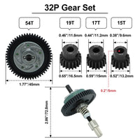 GLOBACT for 1/10 Slash 4X4 Slipper Clutch/Stampede 4X4/Rustle 4X4 Metal Steel Differential Gear 32P 54T Spur Gear with 15T/17T/19T Pinions Gear Sets Parts Upgrade Replace 6878