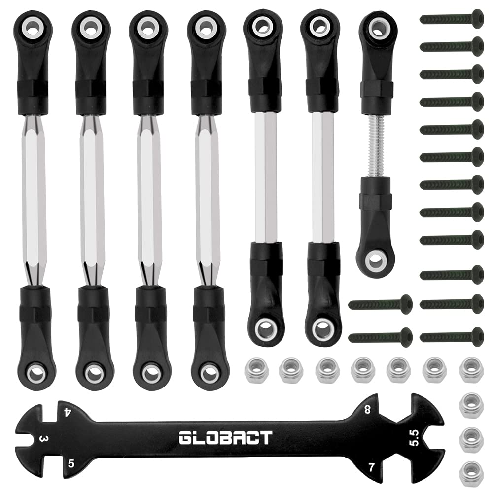 GLOBACT Adjustable Turnbuckles/Camber Link with Rod Ends Sets/Wrench for RC 1/10 Slash 4X4/2WD Replace Parts 7-Pack