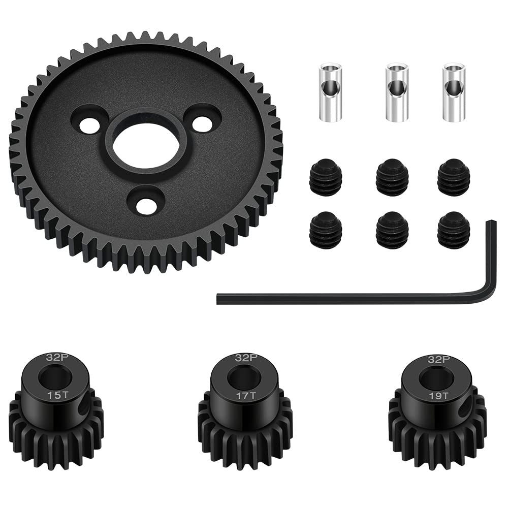 GLOBACT Metal Steel 32P 54T Spur Gear with 15T/17T/19T Pinions Gear Sets Upgrade Replace 3956 for 1/10 Slash 4x4 4WD/2WD/VXL/Stampede 4x4/VXL/Rustler 4X4/VXL/VXL Rally/Summit/T-Maxx