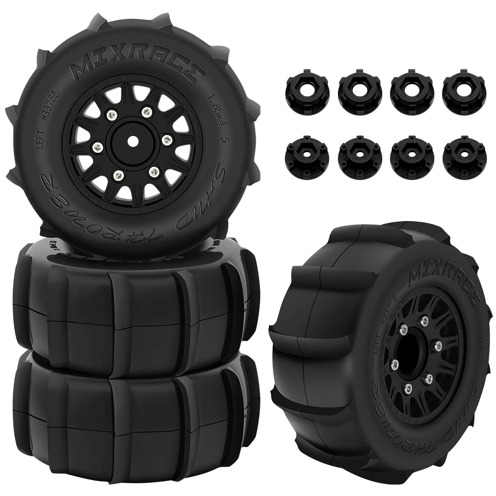 GLOBACT 12mm/14mm Hex RC Wheels and Tires for 1/10 Scale Arrma Senton Tires Slash Tires Axial Redcat Rc4wd Hex Detachable Replacement Snow Tires Desert Tires(Black 4 Pcs)