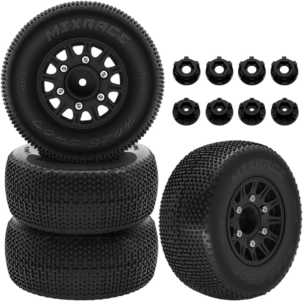 GLOBACT 12mm/14mm Hex RC Wheels and Tires for 1/10 Scale Slash 2WD 4X4 Tires Arrma Senton Tires Axial Redcat Rc4wd Hex Detachable Replacement (Black 4 Pcs)