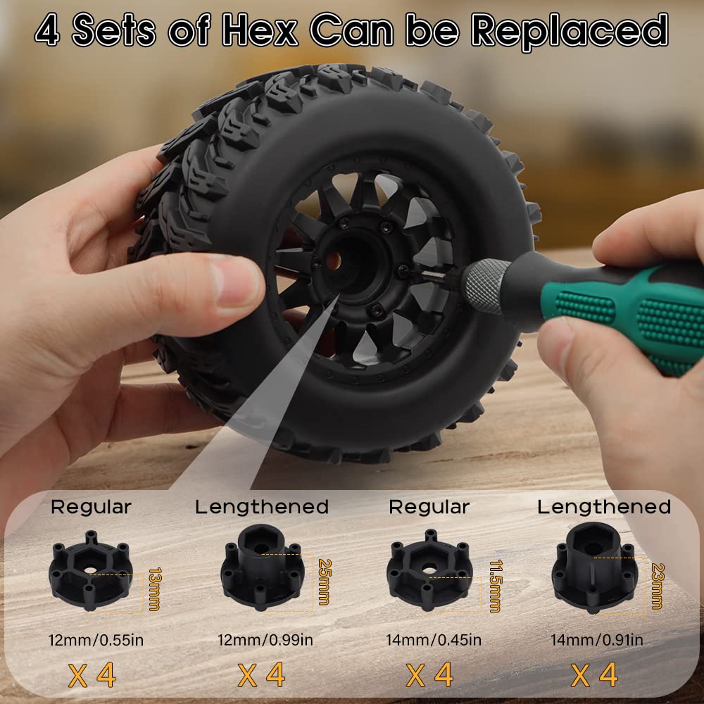 GLOBACT RC Truck Tires 12mm/14mm Hex RC Wheels and Tires with Foam Inserts for 1/10 Scale Arrma Granite Axial Losi Redcat Rc4wd RC Monster Truck Buggy (4 Pcs)