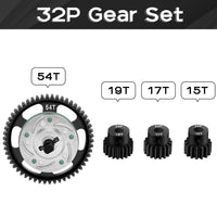 GLOBACT for 1/10 Slash 4X4 Slipper Clutch/Stampede 4X4/Rustle 4X4 Metal Steel Differential Gear 32P 54T Spur Gear with 15T/17T/19T Pinions Gear Sets Upgrade Parts Replace 6878