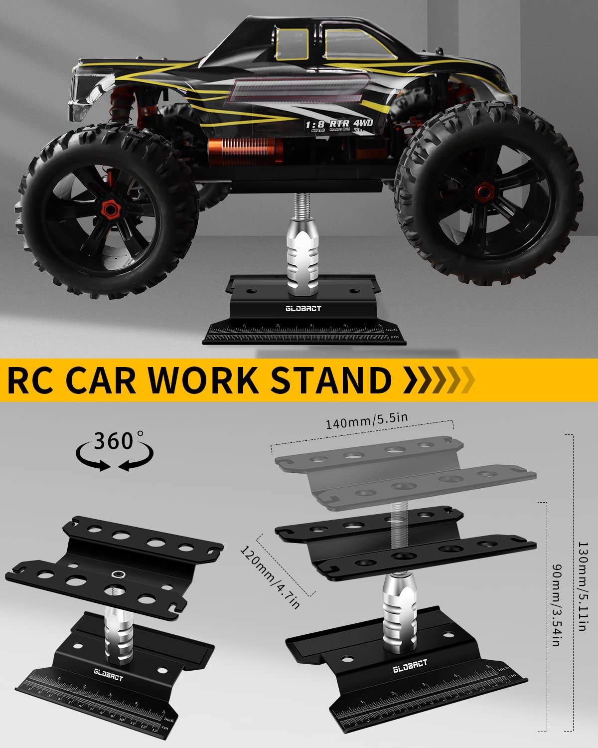 GLOBACT RC Tool Kit RC Screwdriver Kit, RC Car Stand, RC Hex Driver Set, RC Pliers Set, Screws Tray, Wrench, Body Reamer for 1/8 1/10 Slash Axial Arrma Redcat Losi RC Repair Tool Box Set-26Pcs