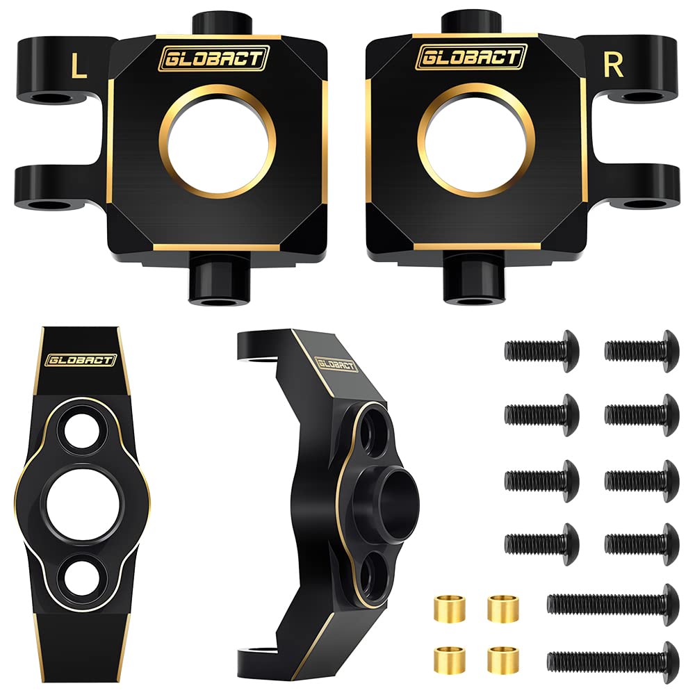 GLOBACT Black Brass Steering Blocks Knuckle and Caster Blocks C-Hubs Front Counterweight Set for 1/18 TRX4M Upgrade Parts RC Crawler (30.4g/Set)