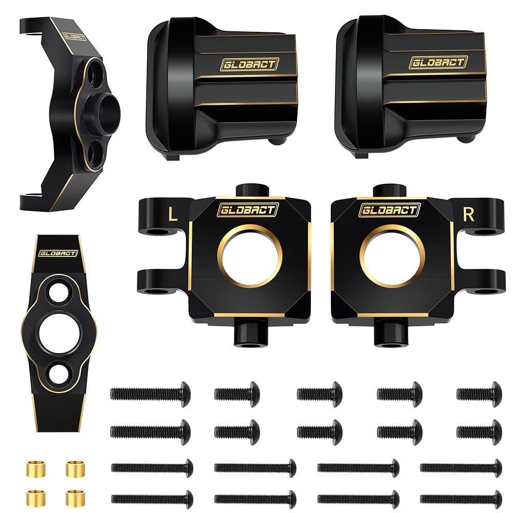 GLOBACT Black Brass Steering Blocks Knuckle and Caster Blocks C-Hubs and Axle Cover Diff Cover Counterweight Set for 1/18 TRX4M Upgrade Parts RC Crawler (55g/Set)