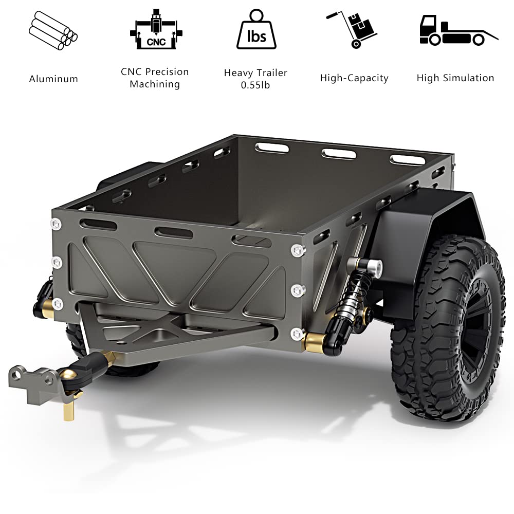GLOBACT Aluminum RC Trailer Crawler Trailer for 1/18 TRX4M 1/24 AXIAL SCX24 RC Car Crawler Upgrade Accessories (Grey)