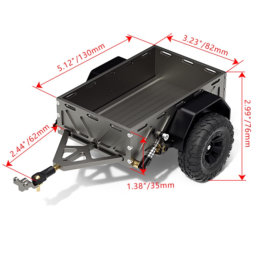 GLOBACT Aluminum RC Trailer Crawler Trailer for 1/18 TRX4M 1/24 AXIAL SCX24 RC Car Crawler Upgrade Accessories (Grey)