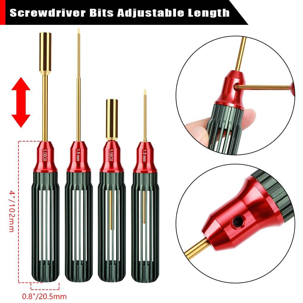 GLOBACT RC Screwdriver Kit RC Tool Kit for 1/18 Traxxas TRX4M 1/24 Axial SCX24 (7Pcs Dark Green)