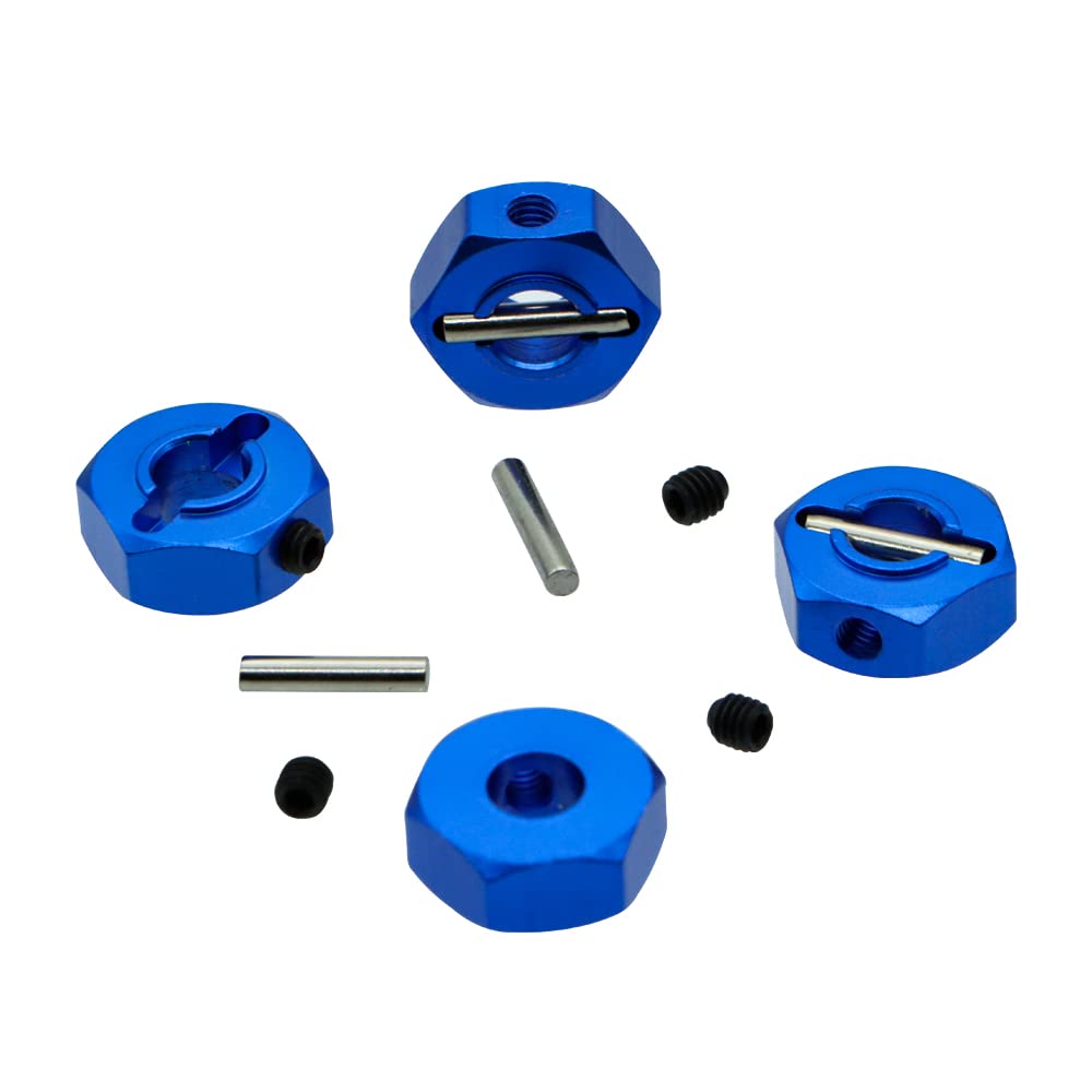 GLOBACT Aluminum 12mm Hex hub Wheel hex hub Adaptor with M4 Nut and Cross Wrenches for 1/10 trx4 Axial Redcat ARRMA Granite Voltage 2WD HPI HSP Tamiya WLtoys RC Crawler Truck (Blue 4 Pcs)