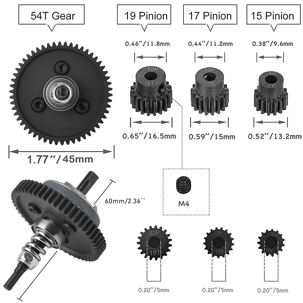 Globact All Metal Steel 6878 Differential Gear Slipper clutch and 32P 15T/17T/19T Pinions Gear Set for 1/10 Slash 4X4 / Stampede 4X4 / Rustler 4X4 Replace 6878