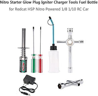 Globact RC Nitro Starter Glow Plug Igniter Charger Tools Fuel Bottle Combo for Redcat HSP Nitro Powered 1/8 1/10 RC Car