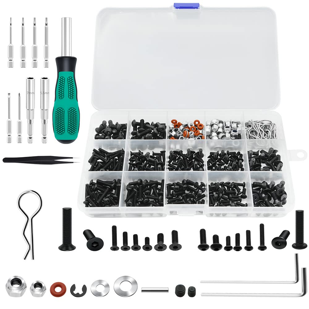GLOBACT 531PCS RC Screw Kit RC Repair Tool Kit and RC Screwdrivers RC Hex Nut Socket for Axial Redcat HPI Arrma Losi RC4WD 1/8 1/10 1/12 1/16 Scale RC Cars Trucks Crawler Accessories