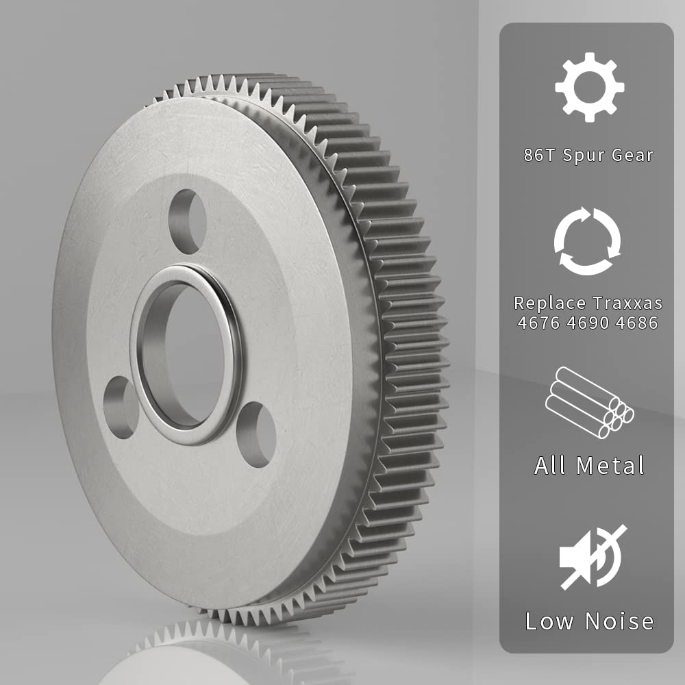 Globact Metal Steel 48P 86T Spur Gear for 1/10 2WD Slash Rustler Stampede with 19T 21T Pinions Gear Sets Upgrade Parts Replace 4686