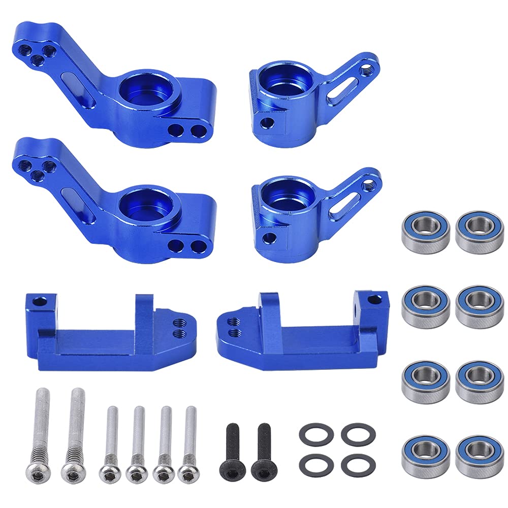 Globact Aluminum Alloy Front Caster Block&Steering Blocks and Rear Stub Axle Carriers kit with Ball Bearings Upgrade Parts for 1/10 2WD Slash, Stampede, Rustler, Replace 3632 3736 3752