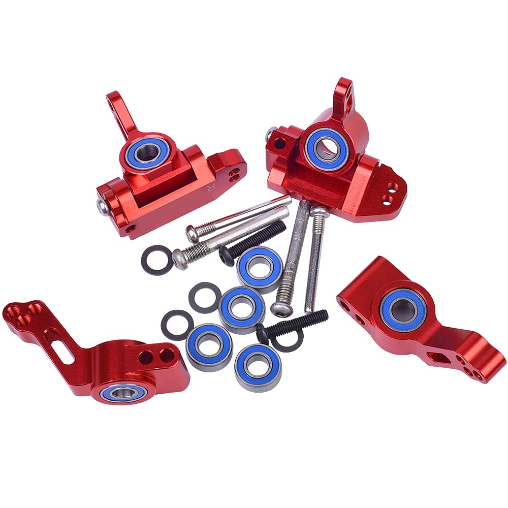 Globact Aluminum Alloy Front Caster Block&Steering Blocks and Rear Stub Axle Carriers kit with Ball Bearings Upgrade Parts for 1/10 2WD Slash, Stampede, Rustler, Replace 3632 3736 3752