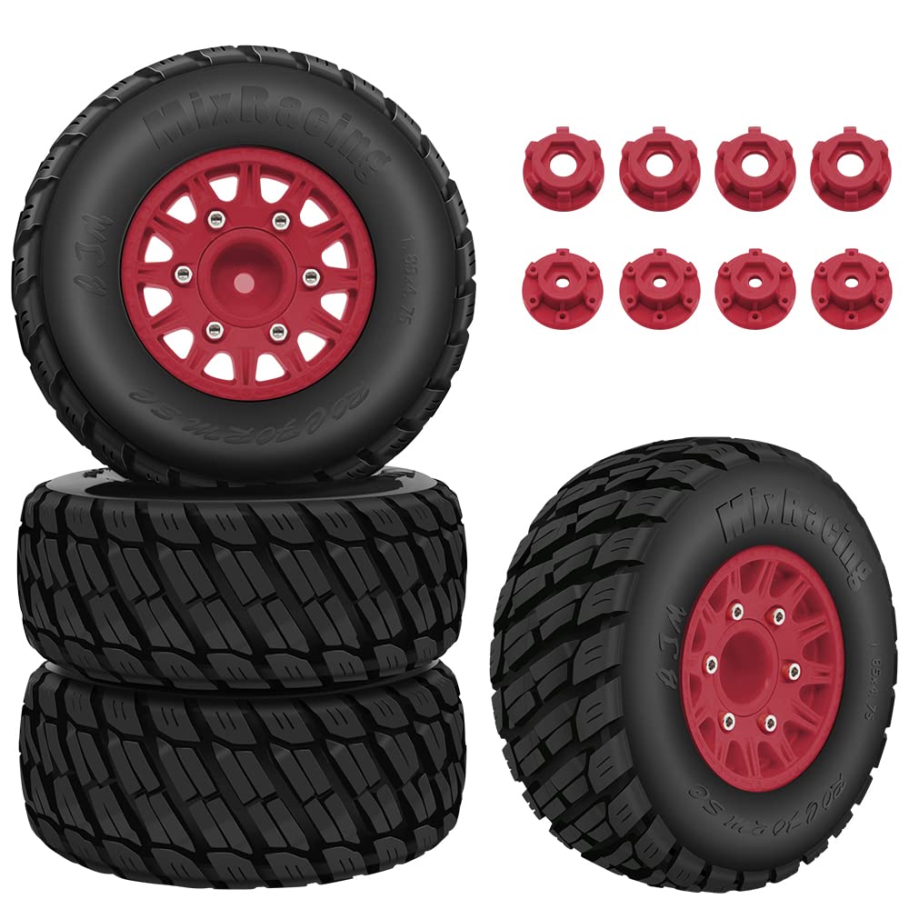 GLOBACT RC Truck Tires for 1/10 Scale Arrma Senton Tires Slash Tires Axial Redcat Rc4wd Hex Detachable Replacement 14mm 12mm RC Wheels and Tires 4PCS