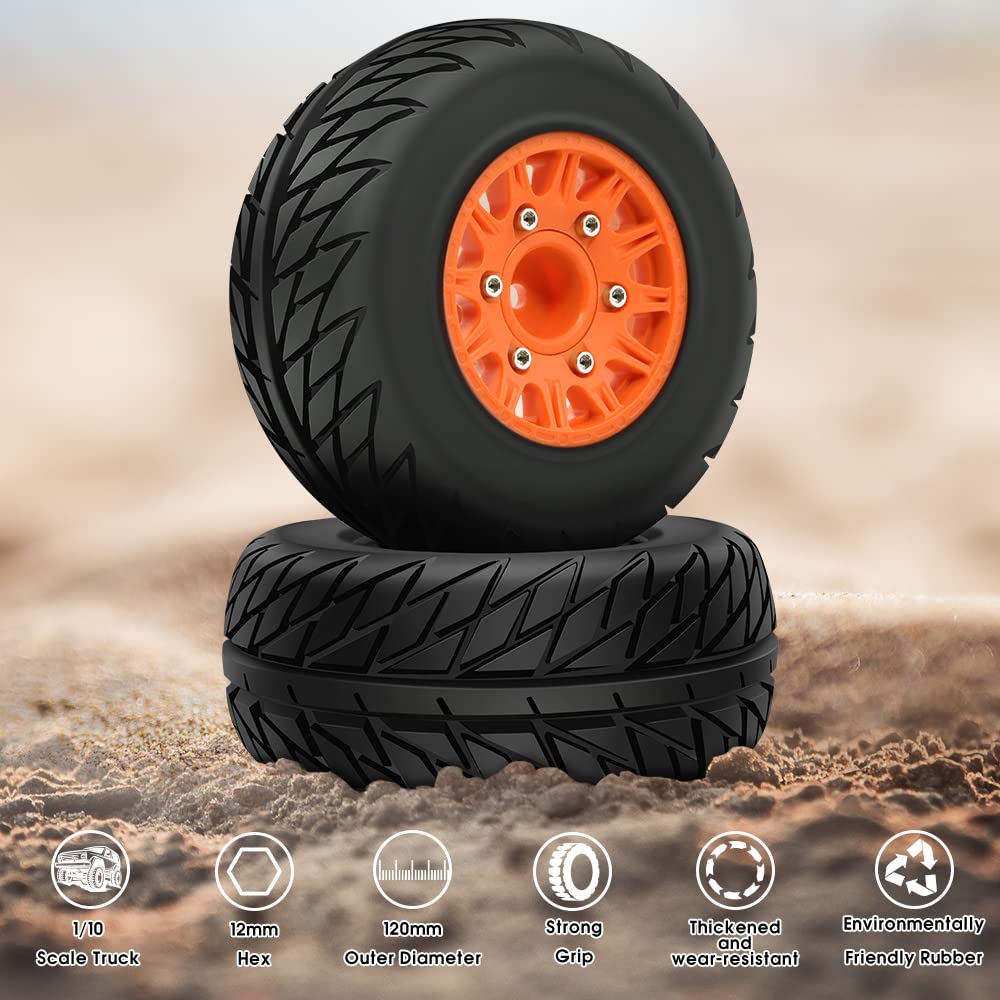 GLOBACT RC Truck Tires for 1/10 Scale Slash Tires Arrma Senton Tires Axial Redcat Rc4wd Hex Detachable Replacement 14mm 12mm RC Wheels and Tires 4 pcs