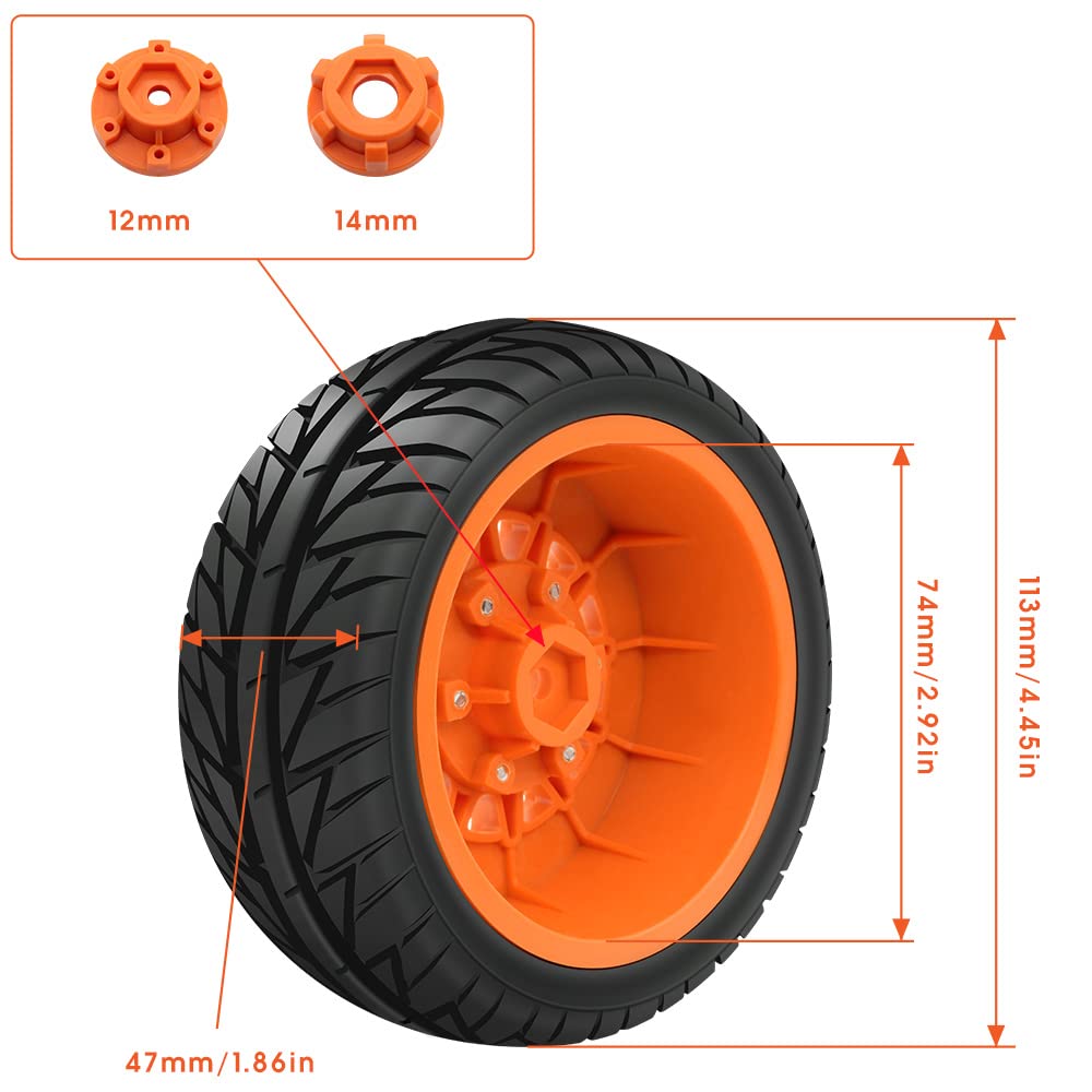 GLOBACT RC Truck Tires for 1/10 Scale Slash Tires Arrma Senton Tires Axial Redcat Rc4wd Hex Detachable Replacement 14mm 12mm RC Wheels and Tires 4 pcs