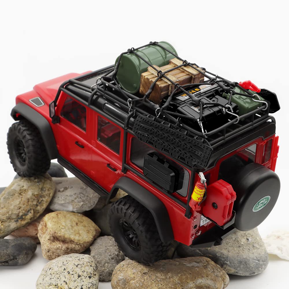 GLOBACT 1/24 1/18 RC Crawler Accessories Car Roof Decoration Luggage Net,  Recovery Board, Fire Extinguisher, Toolbox, Wood Box, Shovel for 1/18 TRX4M 