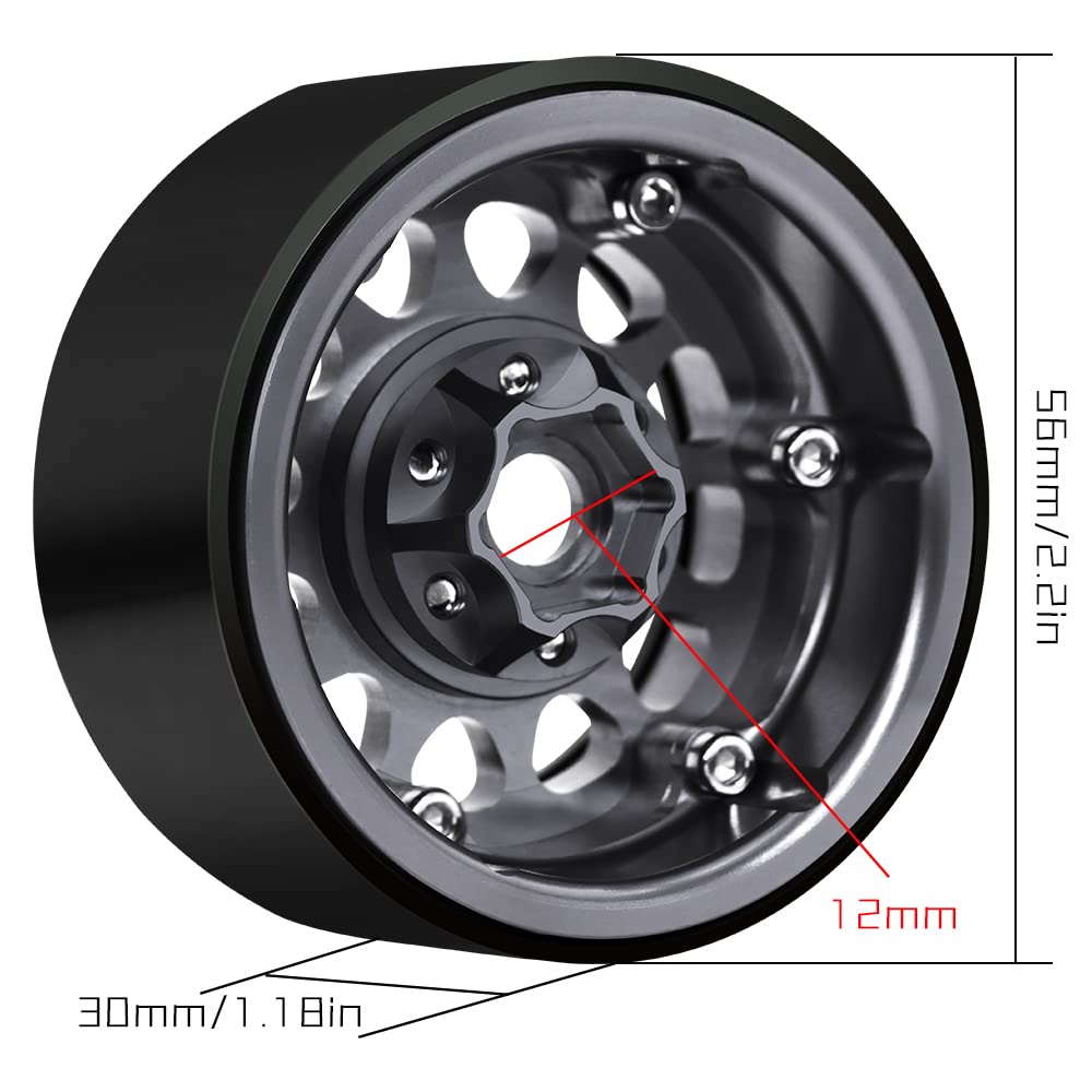 GLOBACT Aluminum 1.9 Inch Beadlock Wheels RC Wheel Rim Set Wheel Hub for 1/10 RC Crawler TRX4 TRX6 Axial SCX10 I II III 90046 AXI03007 Redcat GEN7 GEN8 RC4WD D90 12mm Hex 4Pcs