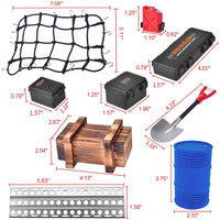 GLABACT 10 Pcs RC Crawler Car roof Decoration Luggage Net/Oil Drum/Wood Box/Fuel Tank/Recovery Board/Toolbox/Shovel for RC 1/10 Crawler Trx4 Trx6 AXIAL SCX10 Redcat GEN 7 8 Rc4wd Accessories