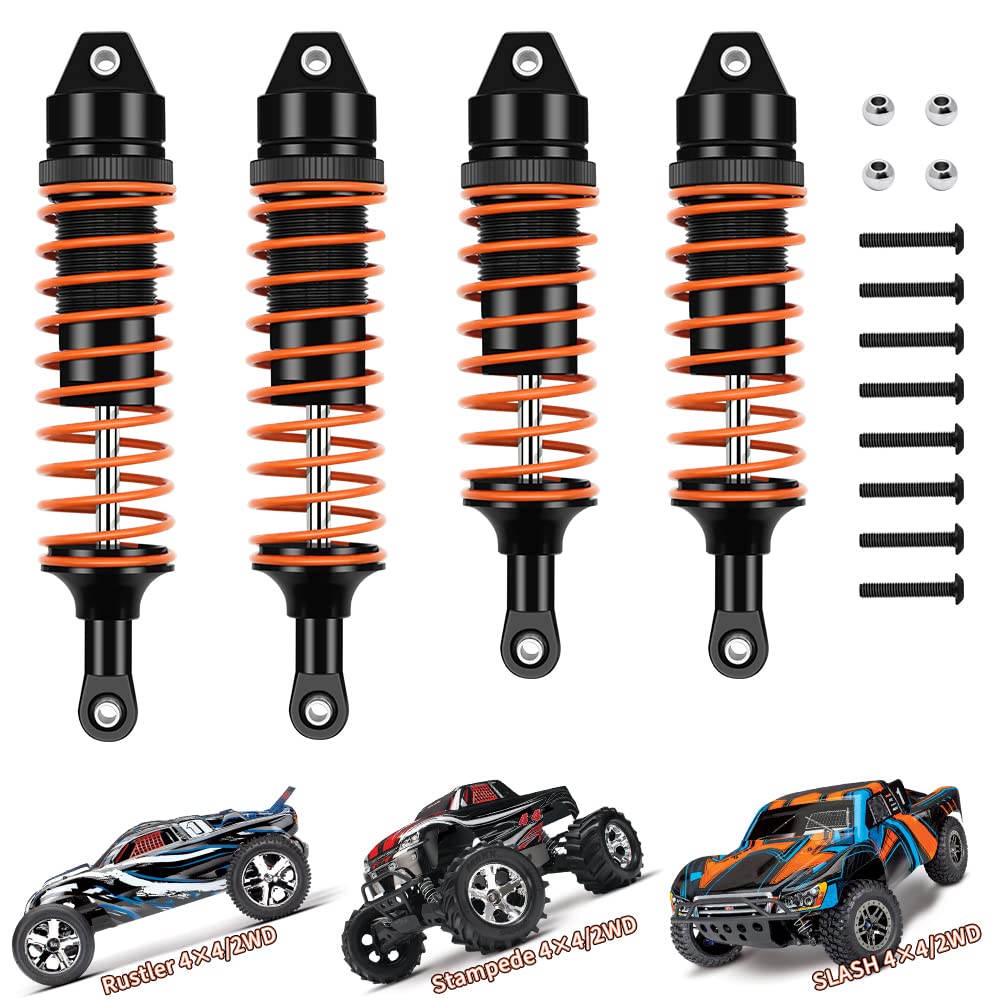 Globact All Aluminum Front & Rear Shocks for 1/10 Slash 2WD/4x4 Stampede Rustler Bandit Hoss Upgrade Parts RC Truck Replace 5862 (4PCS)