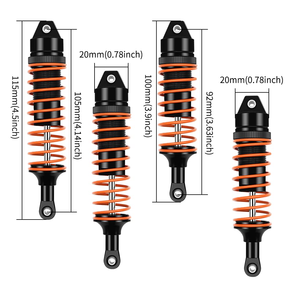 Globact All Aluminum Front & Rear Shocks for 1/10 Slash 2WD/4x4 Stampede Rustler Bandit Hoss Upgrade Parts RC Truck Replace 5862 (4PCS)