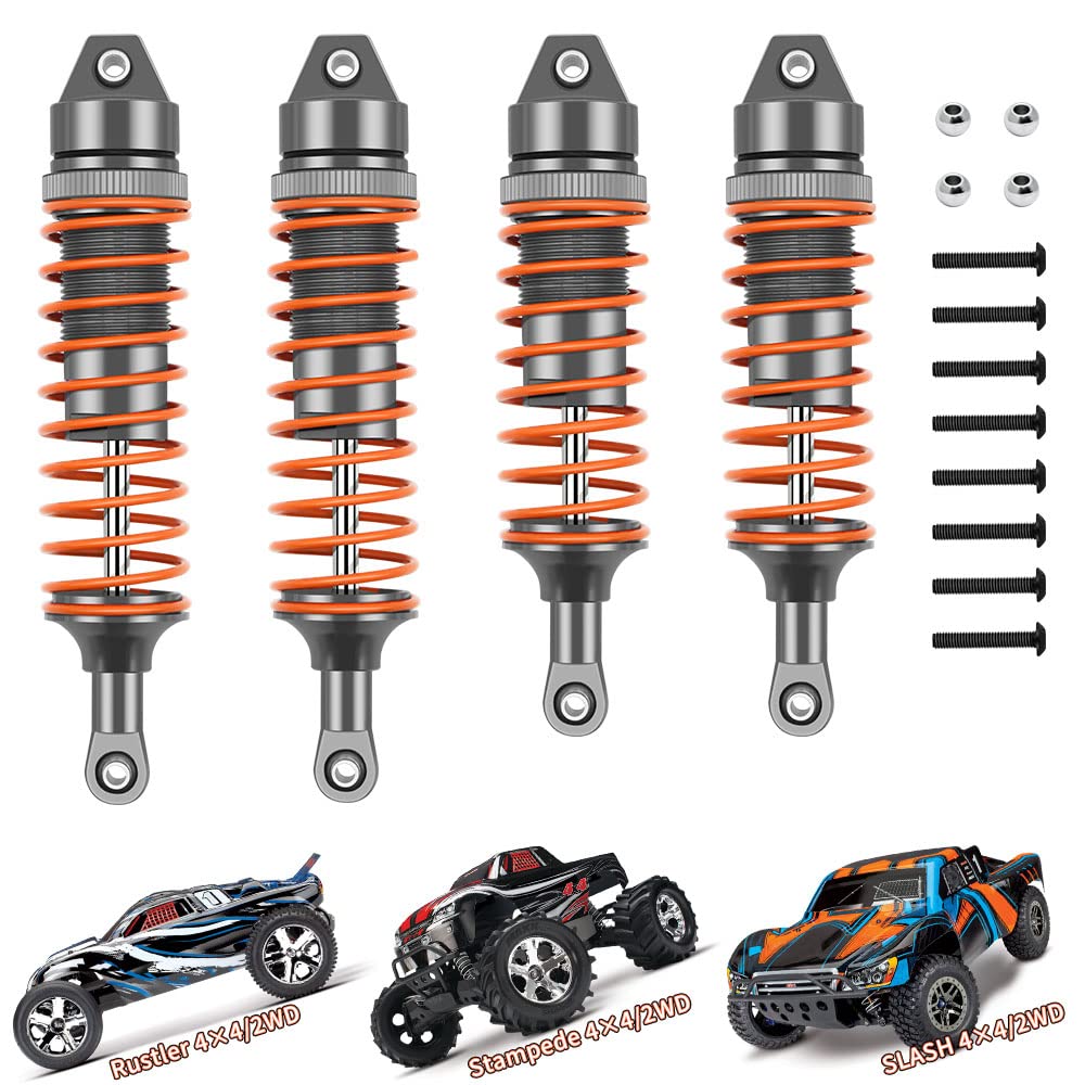 Globact All Aluminum Front & Rear Shocks for 1/10 Slash 2WD/4x4 Stampede Rustler Bandit Hoss Upgrade Parts RC Truck Replace 5862 (4PCS)