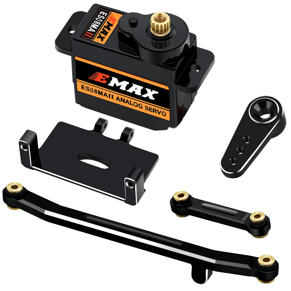 Globact for AXIAL SCX24 Servo Metal Gear EMAX Servo Steering Servo with Servo Mount Bracket and Arm and Steering Link Set SCX24 Upgrade Parts (Black)