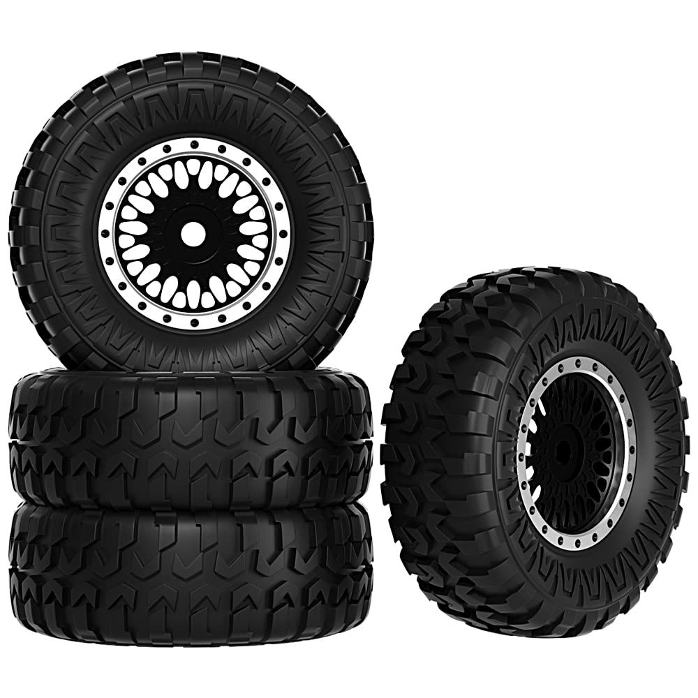 Globact Aluminum 1.0 1/24 RC Tires 7mm Hex RC Wheels and Tires for 1/18 TRX4M 1/24 Axial SCX24 Bronco / JLU / Deadbolt /Gladiator /C10 1/18 FMS RC Crawler Upgrade Parts (4PCS Black)