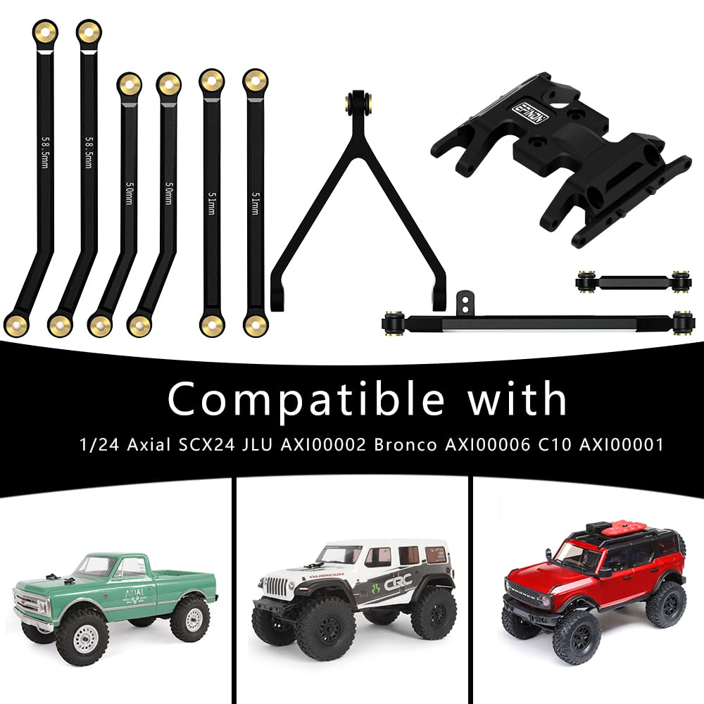 Globact Aluminum High Clearance Chassis Links Suspension Links Steering Links and Skid Plate Set for 1/24 Axial SCX24 Bronco/JLU/C10 Upgrade Parts (Black)