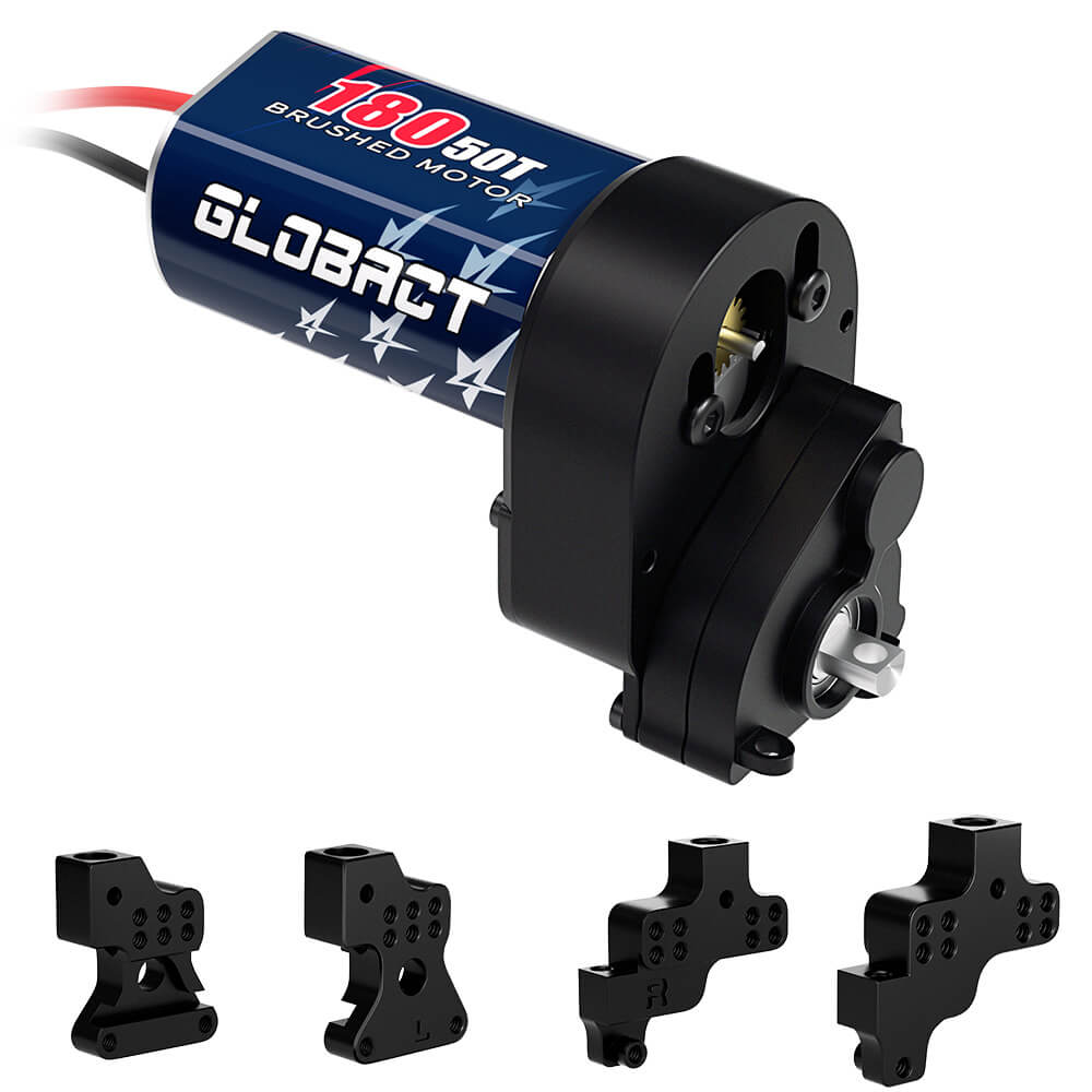Globact 180 50T Brushed Motor with Aluminum Transmission Gearbox and Shock Mount for 1/24 AXIAL SCX24 Bronco JLU C10 Gladiator Deadbolt B17 Upgrade Accessories (Black)