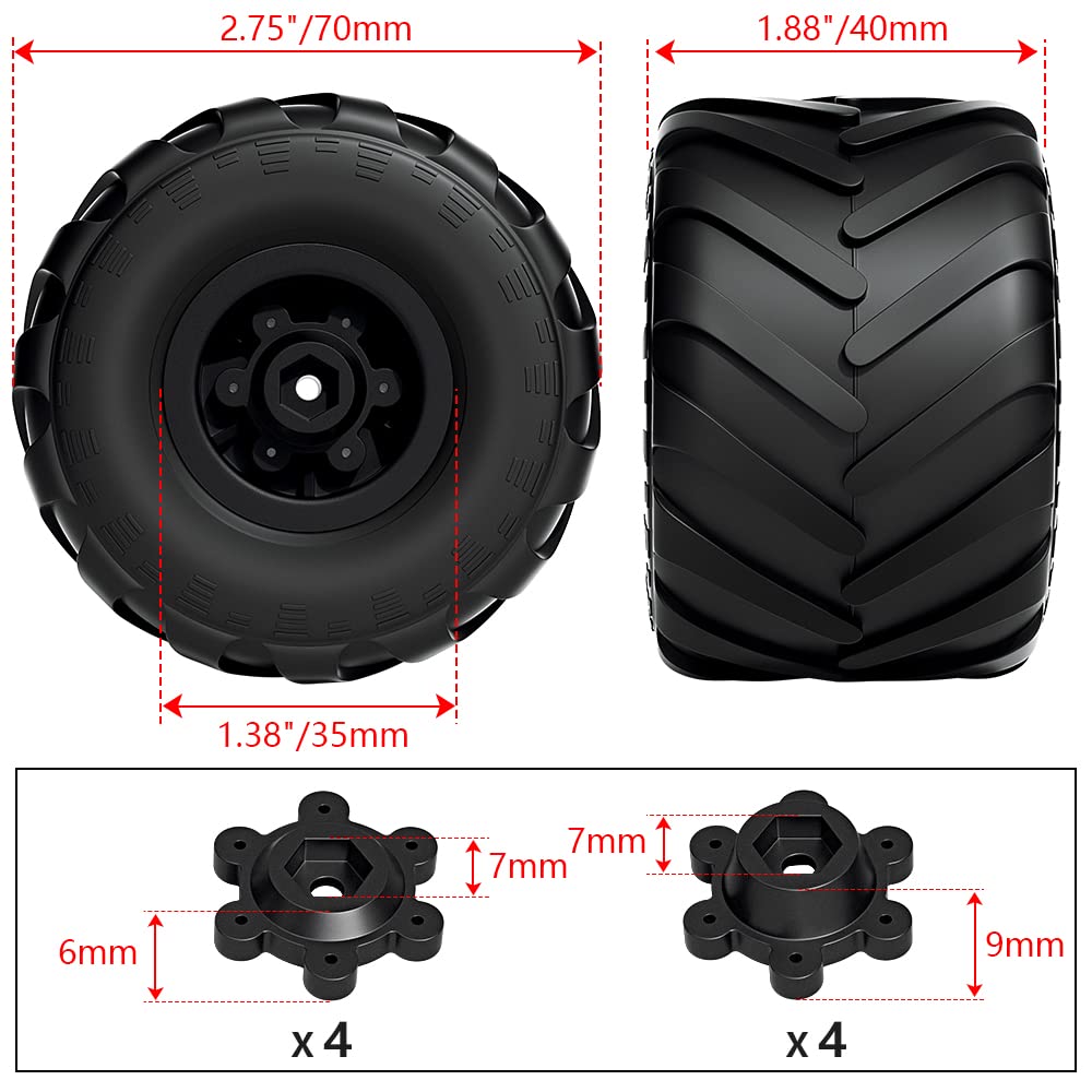 Globact Monster Truck Wheel Rim Tires 1.2 Inch for 1/24 AXIAL SCX24 1/18 TRX4M FMS FCX24 70 * 48mm RC Crawler Upgrade Accessories 4PCS